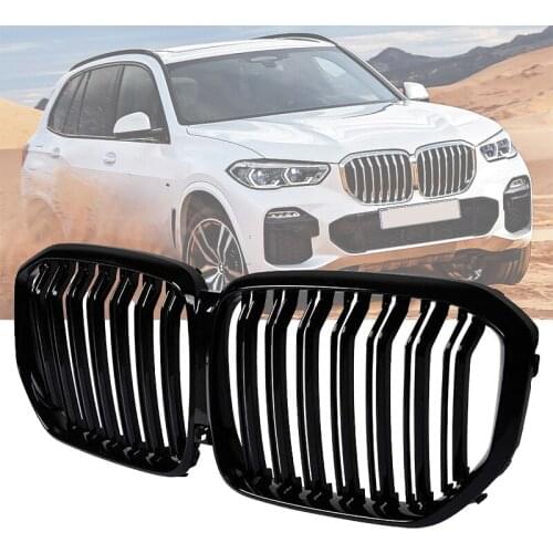 Car Front Bumper Grilles Kidney Racing Grill Double Slat Replacement Grille for BMW X5 G05 2019-2021 Glossy Black
