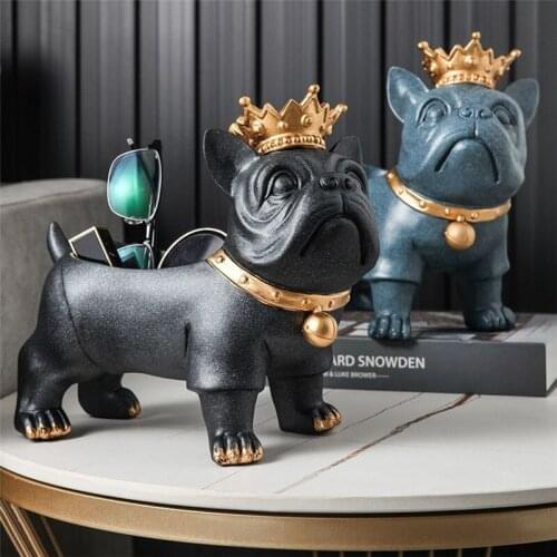 Luxury Crown Bulldog Sculpture Keys Watch Storage Decoration Lovely Dog Statue LiVing Room Decor Desktop Home Decoration Gift