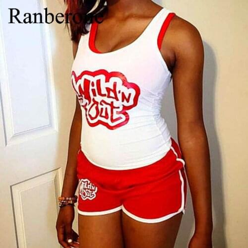 Ranberone Sexy Summer Printing Sports Casual Suit Tracksuit Wives Fitness Sportswear Women Two Piece Set Female Gym Set 2021
