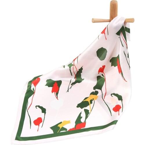Pure Silk Scarf Women Bandana Calla Lily Female Hair Scarf High Quality Women Natural Silk Square Neck Scarf Handkerchief Flower