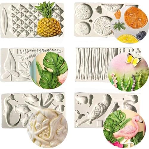 Shells, fruits, flamingos, Turtleback Leaves Decorating Silicone Mold Fondant Mold Cake Decorating Tools Chocolate Gumpaste Mold