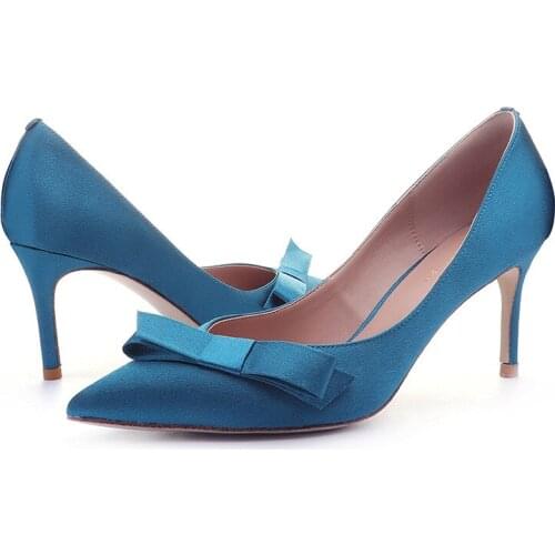 Fashion women thin high heels sexy party shoes women pumps Silk Slip On 7.5CM Pointed Toe Shallow Butterfly-knot women shoes