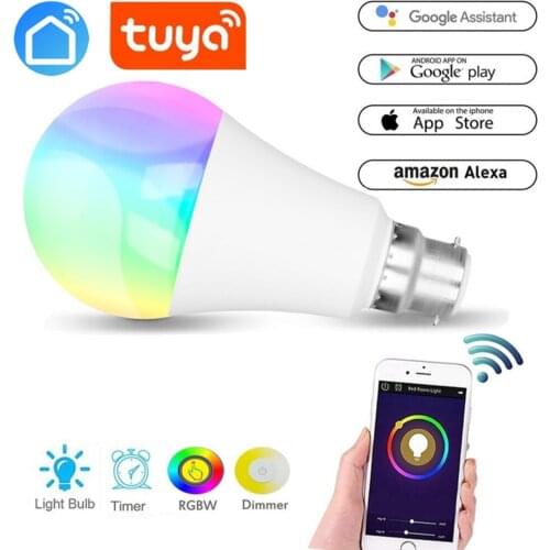 Tuya app WiFi Smart Light Bulb switch Dimmable Multicolor E27/E26/B22 LED Lamp Compatible with Alexa and Google Assistant