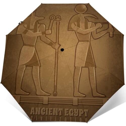 Wind Resistant Folding Automatic Umbrella Women Auto Ancient Egyptian Illustration Windproof Umbrellas Rain For Men Parasol