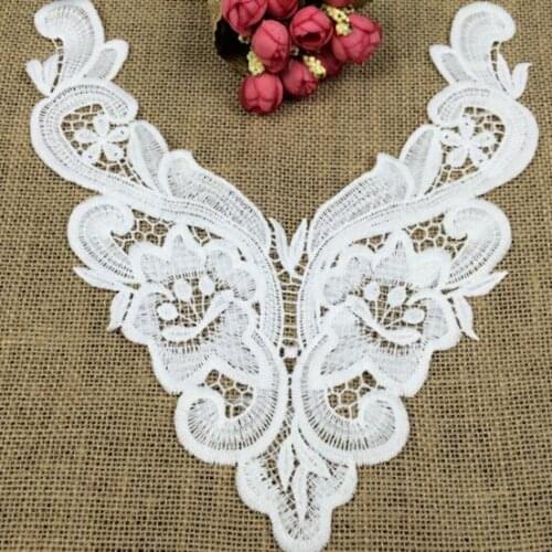 10pcs Milk Silk Water Soluble White Flower Lace Neckline Fabric,DIY handmade Wedding Dress Lace Collar For Sewing Supplies Craft