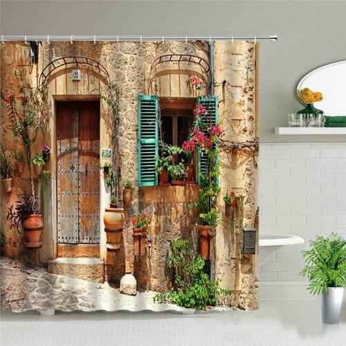 Beautiful Street Scenes Of The Town Shower Curtain Flower Waterproof Polyester Fabric Bathroom Curtains For Home Decor