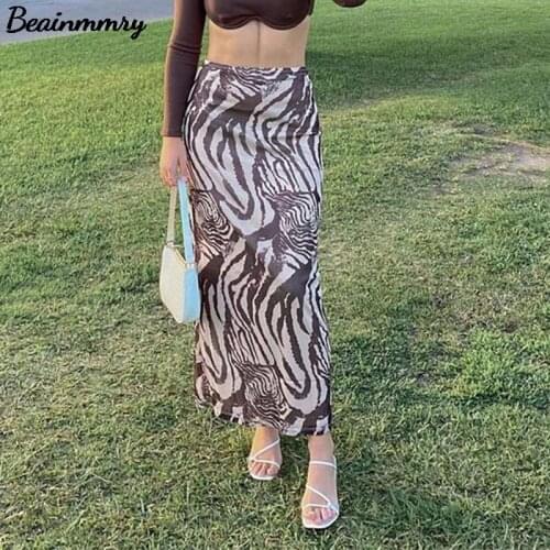 Women Annual Ring Printed High Waist Skirt 2021 Summer Fashion Elegant Female A Line Slim Midi Skirt