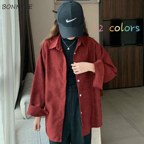 Blouses Women Thicker Single Breasted College High Quality Casual Harajuku Shirt Loose Tops Chic Solid All-match Candy Colors BF