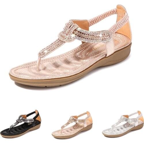 Plus Size 42 Women Pink Flat Sandals Open Toe Luxury Rhinestones Slippers Gladiator Summer Beach Bling Chains Crystal Mujer