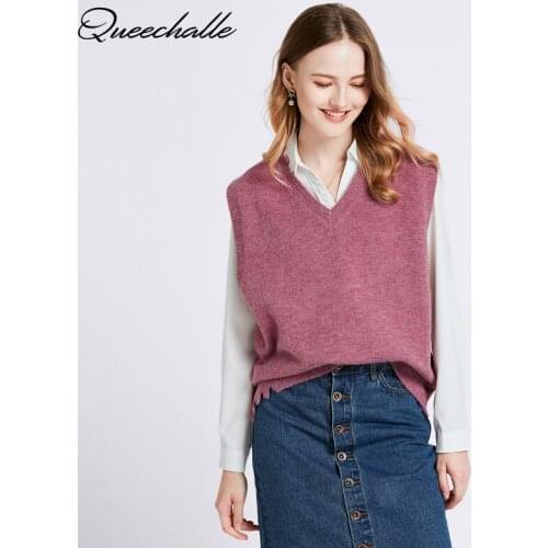 V-neck Sleeveless Sweater Vest Womens 2021 Fall Purple Loose Casual Knitted Vests Female Pullover Tops