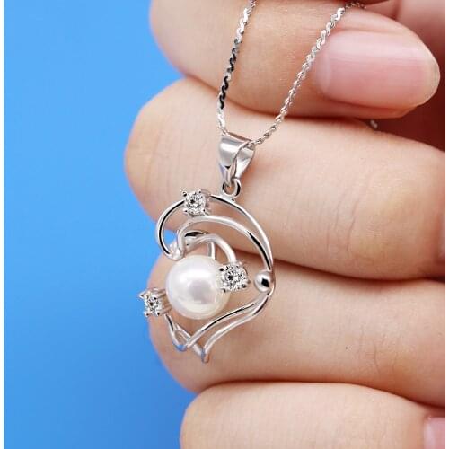 Fashion Elegant Pearl Pendant Necklaces Women 100% 925 Sterling Silver Zircon Flower Choker 18 Inch Fine Jewelry Gift