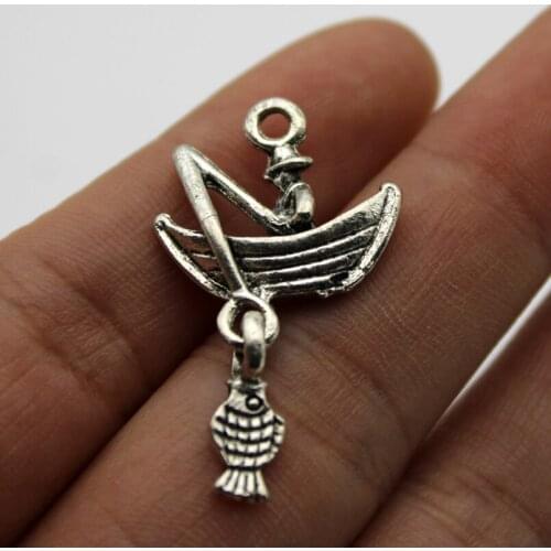 10pcs Wholesale Price Fisherman Fishing Boat Charms 19*31mm Antique Silver Plated Pendant For Handmade Jewelry Accessories