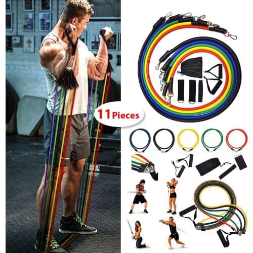 11 Pcs/set Resistance Bands Set with Foam Handles Workout Bands Kit Fitness Training Yoga Fitness Equipments For Men Women