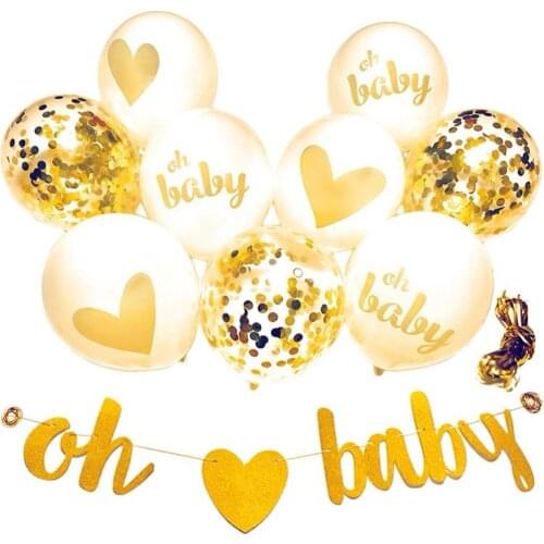 12'' 10Pcs Gold white confetti balloons oh baby banner for birthday baby shower party decoration