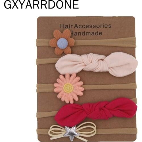 2020 Baby Headband Set Solid Knot Flower Nylon Elastic Kid Soft Hair Bands Handmade Children Girls Hair Accessories 5pcs/lot
