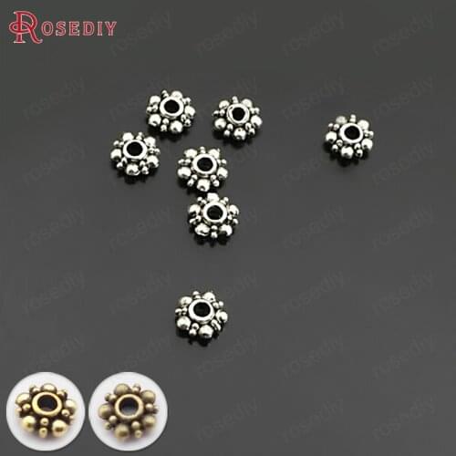 26978)100PCS 6MM Antique Style Plated Zinc Alloy Snowflake Beads Spacer Beads Diy Handmade Jewelry Findings Accessories