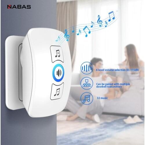 NABAS Home Wireless Doorbell 433Mhz Welcome Friend Smart Doorbell 150Meters Long Distance 32 Songs 4 Level Volumes Door Chimes