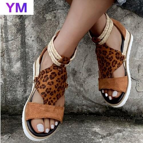 Sandals Women Summer New 021 Ladies Leopard Open Toe Fashion Casual Wedges Ankle Strap Zip All Match Zapatos De Mujer Plataforma