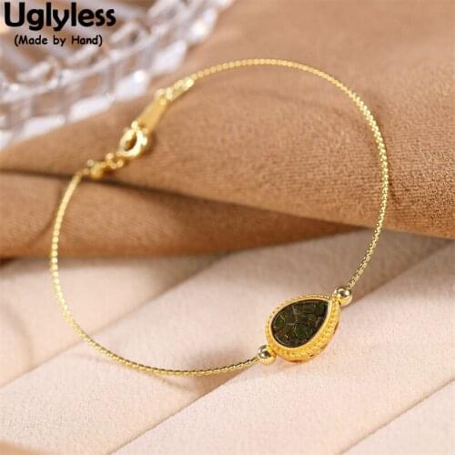 Uglyless Pretty Natural Ammolite Bracelets for Women Like a Turtle Shell Gems Bangles Ultra-thin 925 Silver Bracelets Water Drop