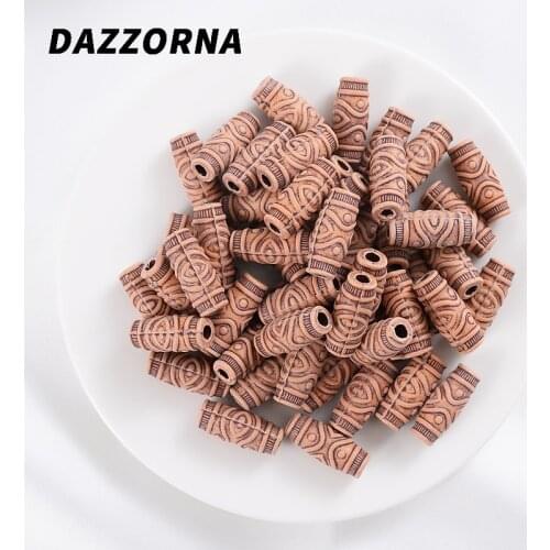 50Pcs Cute Acrylic Wooden Beads Charm Wood Color Long Tube Big Holes Beads For Jewelry Making Handmade DIY Necklace Bracelet