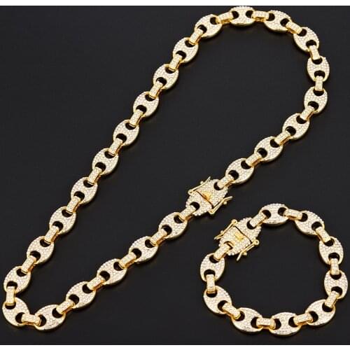 HIP HOP Iced Out CZ Cuban Link Chain Men Pig Nose Alloy Rhinestone Necklace Charm Link Chain Bling Necklaces for Men Jewelry