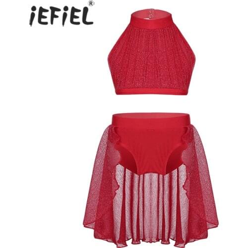Kid Girls Halter Backless Ballet Tutu Leotards Dance Wear Children Crop Top Shorts Skirt Set Teens Stage Dance Costumes