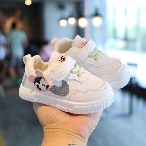Disney Baby Shoes Cartoon Mickey Mouse White Sports Shoes For Girl Boy Casual Toddler Walking Shoes Internal 11.5-15.5CM