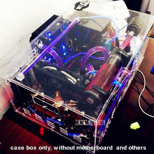 DIY Transparent Acrylic Desktop PC Computer Chassis Case Box for ATX Motherboard Mainboard With USB LED Strip 15-LED Fan