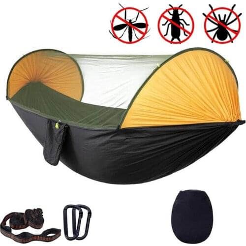 Camping Hammock with Net, Double Parachute Hammock That Holds 500 Lbs Super Lightweight Nylon Hammock for Camping Travel Hiking