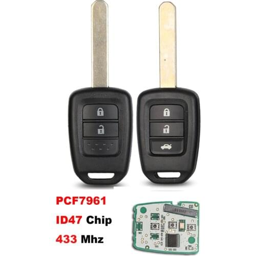Jingyuqin Car Key Fob PCF7961 Chip Remote Key Fob For Honda 2013-2015 CRV 2013-2017 Accord Civic Fit MLBHLIK6-1T ID47 433 Mhz
