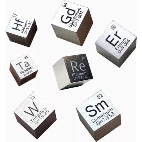 Element Cube 10mm Pure Density Metal Collections Tantalum Hafnium Tungsten Rhenium Gadolinium Erbium Samarium