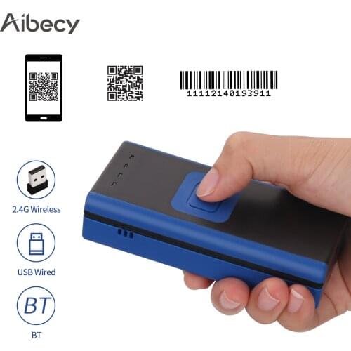 Aibecy Handheld 1D 2D QR Mini Barcode Scanner 3-in-1 BT & 2.4G Wireless & USB Wired Bar Code Reader Portable Scanner