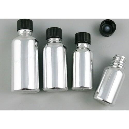 Refillable Silver Glass Vials with Black Phenolic Cone Lined Caps for Essential Oils Liquids 5ml 10ml 30ml 50ml 100ml 200PCS