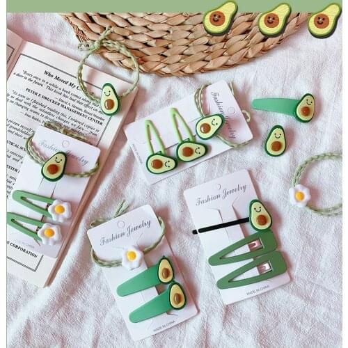 3Pcs/set Cute Green Avocado Hairpin Rubber Bands Set Fashion Fruit Hair Clips Women Girls Hair Accessories Set for kid