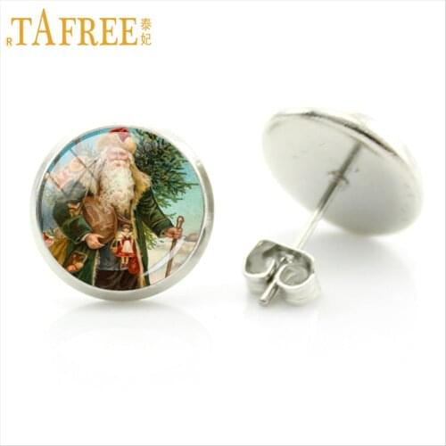 TAFREE new arrival Christmas dress accessories women stud earrings glass dome santa claus gifts earrings for ear jewelry J228