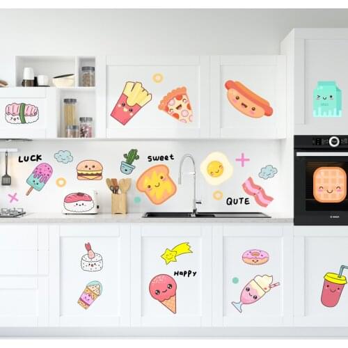 New cartoon food dessert refrigerator stickers cabinet stickers kitchen restaurant background wall decoration wall stickers