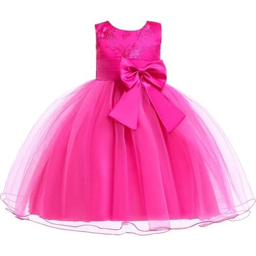 Solid Color Girl Dress Kids Dresses For Girls Cute Flower Dress Baby Party Wedding Dress Children Clothes Print Princess Dress