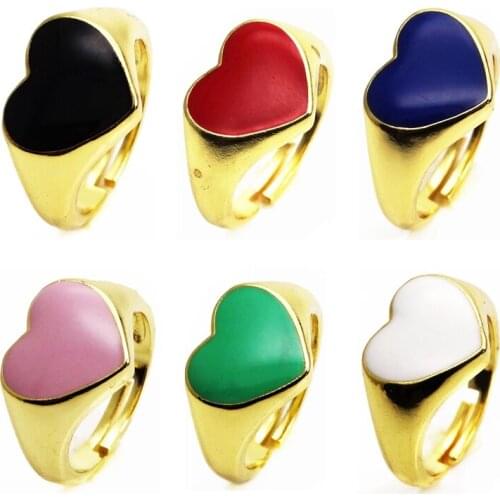 Opening adjustable ring fashion loving heart rings Copper Zircon Drip paint color Rings Peach heart ring for women Party Jewelry