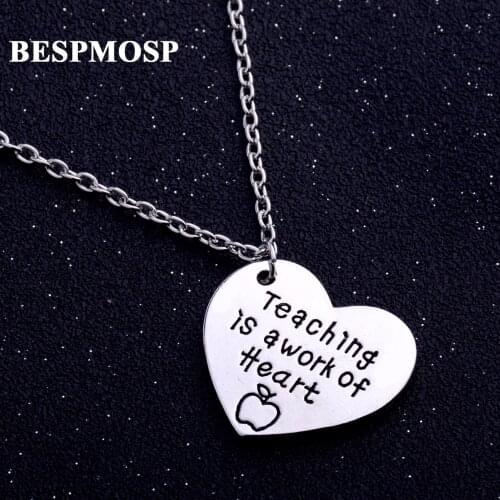 24PC/Lot Wholesale Teaching Is A Work Of heart Apple Charms Pendant necklace For Teacher Gifts Chain Necklace Jewelry