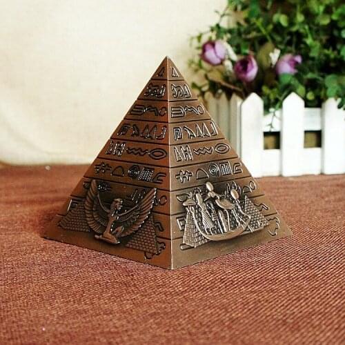 Pyramid Building Statue Egyptian Metal Pharaoh Miniatures Home Office Desktop Decor Gift Souvenir