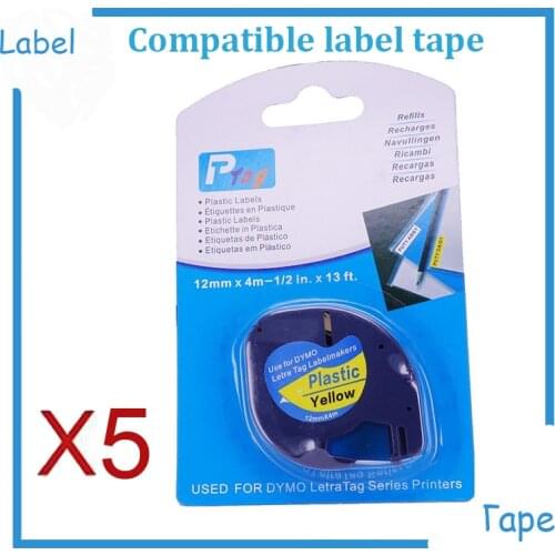 DYMO LetraTAG plastic tape 12mmx4m black on yellow dymo label LT 91202
