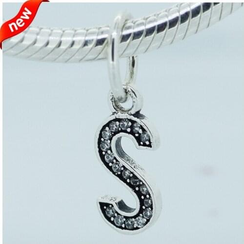 Fits Pandora Charms Bracelets Letter S with Clear Cubic Zirconia 925 Sterling Silver Beads Jewelry Free Shipping