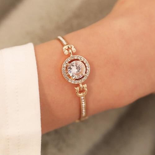 Luxury Rhinestone Bracelet Metal Adjustable Chain Shiny Glossy Wrist Chain for Women Fashion Chic Bangle Jewelry