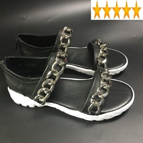 Beach Men Rome Fashion Style Chains Cowhide Real Leather Sandals Summer Street Zip Gladiator Shoes Sandalias Oversize
