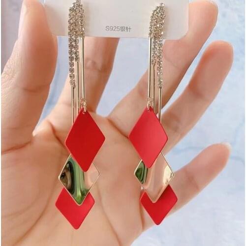 Exaggerated geometric long tassel Women jewelry Unusual earrings 2021 trend Hanging earrings exquisite vintage Jewelry for women
