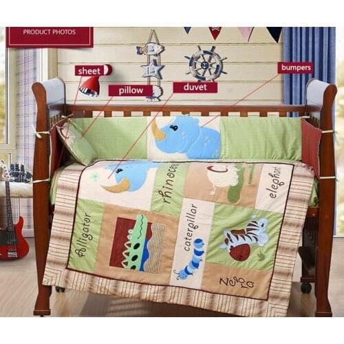 Discount! 4PCS Cot Baby Crib Bedding Sets Cotton Baby Bumpers Sheet ,include(bumper+duvet+sheet+pillow)
