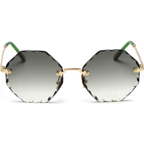 Women Ladies Rimless Sunglasses Polygonal Summer Style Round Frameless Green Sun Glasses Green Brown Pink Metal Men Eyewear NX