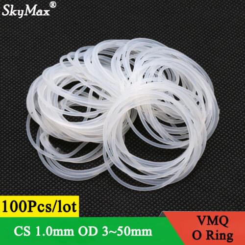 20pcs VMQ O Ring Seal Gasket Thickness CS 1mm OD 5 ~ 40mm Silicone Rubber Insulated Waterproof Washer Round Shape White Nontoxic