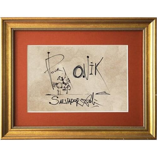 Vintage style golden frame Dali hand-painted linear draft decorative painting