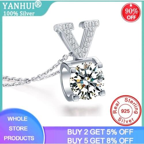 YANHUI 925 Sterling Silver Geometric V-shape Choker AAA Zircon Platinum PT950 Pendant Necklace For Women Wedding Fine Jewelry